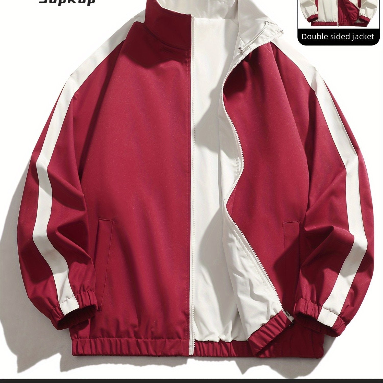 Veste r¨¦versible homme d¨¦contract¨¦e, Veste r¨¦versible homme d¨¦contract¨¦e avec poches, col montant zipp¨¦e, manches longues pour ext¨¦rieur