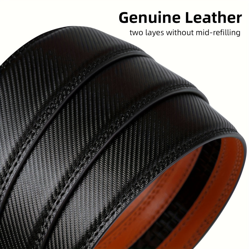 Ceinture en Cuir V¨¦ritable pour Homme Castle Korin - Noire ¨¦l¨¦gante avec Texture en Fibre de Carbone, Largeur Ajustable de 35mm, Boucle Automatique en Alliage pour Affaires ou Tenue D¨¦contract¨¦e