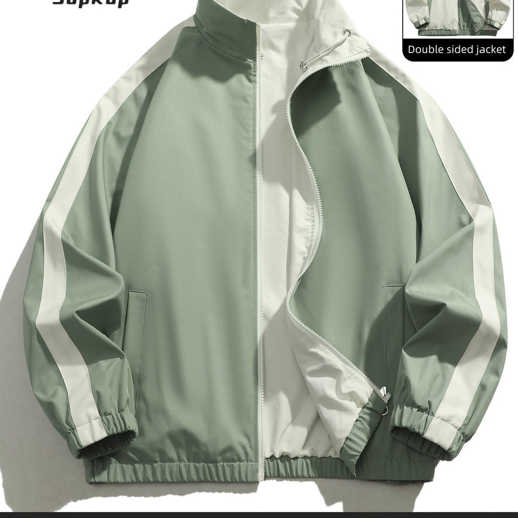 Veste r¨¦versible homme d¨¦contract¨¦e, Veste r¨¦versible homme d¨¦contract¨¦e avec poches, col montant zipp¨¦e, manches longues pour ext¨¦rieur