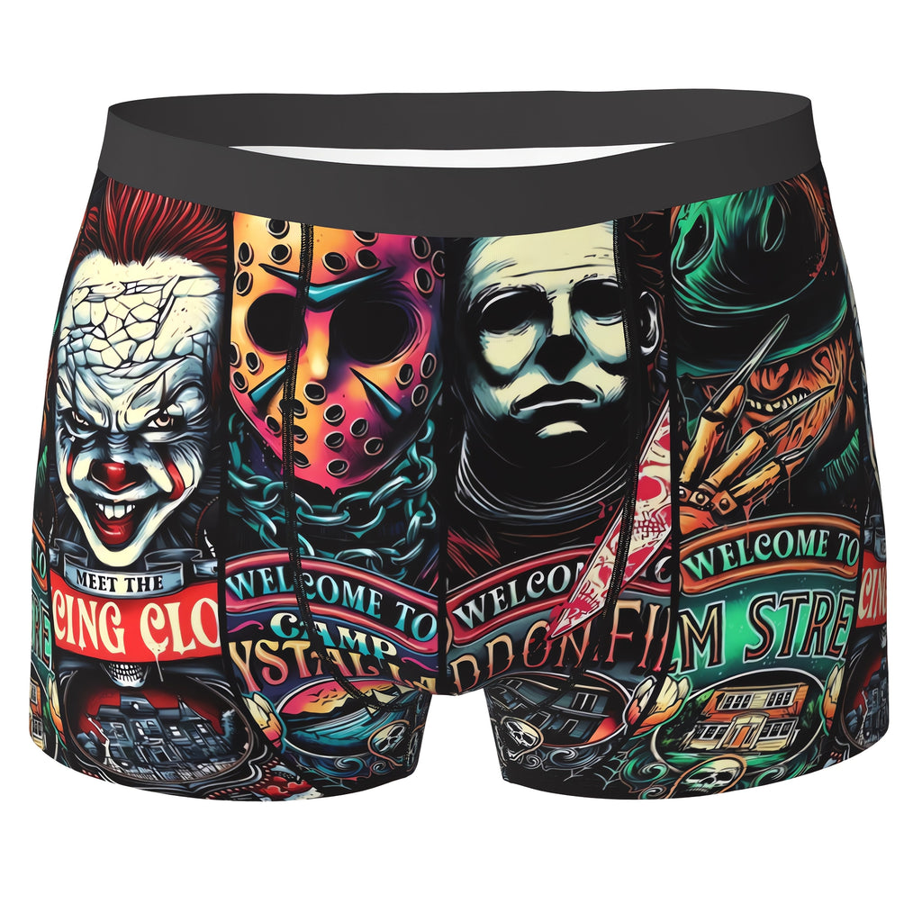 Cale?on Boxer Homme ¨¤ l'Effigie de Personnages de Films d'Horreur (Jason, Freddy, Michael Myers) - Sous-v¨ºtements Respirants ¨¦lastiques - Lavable en Machine, Short de Bain Fantaisie pour Sport et D¨¦contract¨¦ | Design Ludique | Coupe Confortable