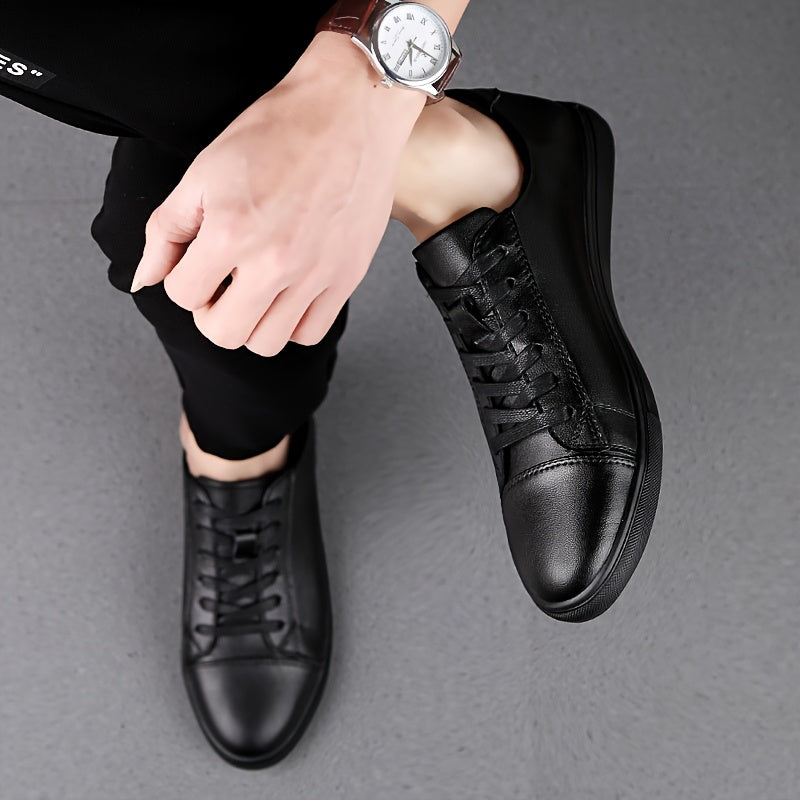 Men's Black and White Genuine Leather Comfortable Breathable Business Casual Flats, 11 Festive Occasions Suitable Product