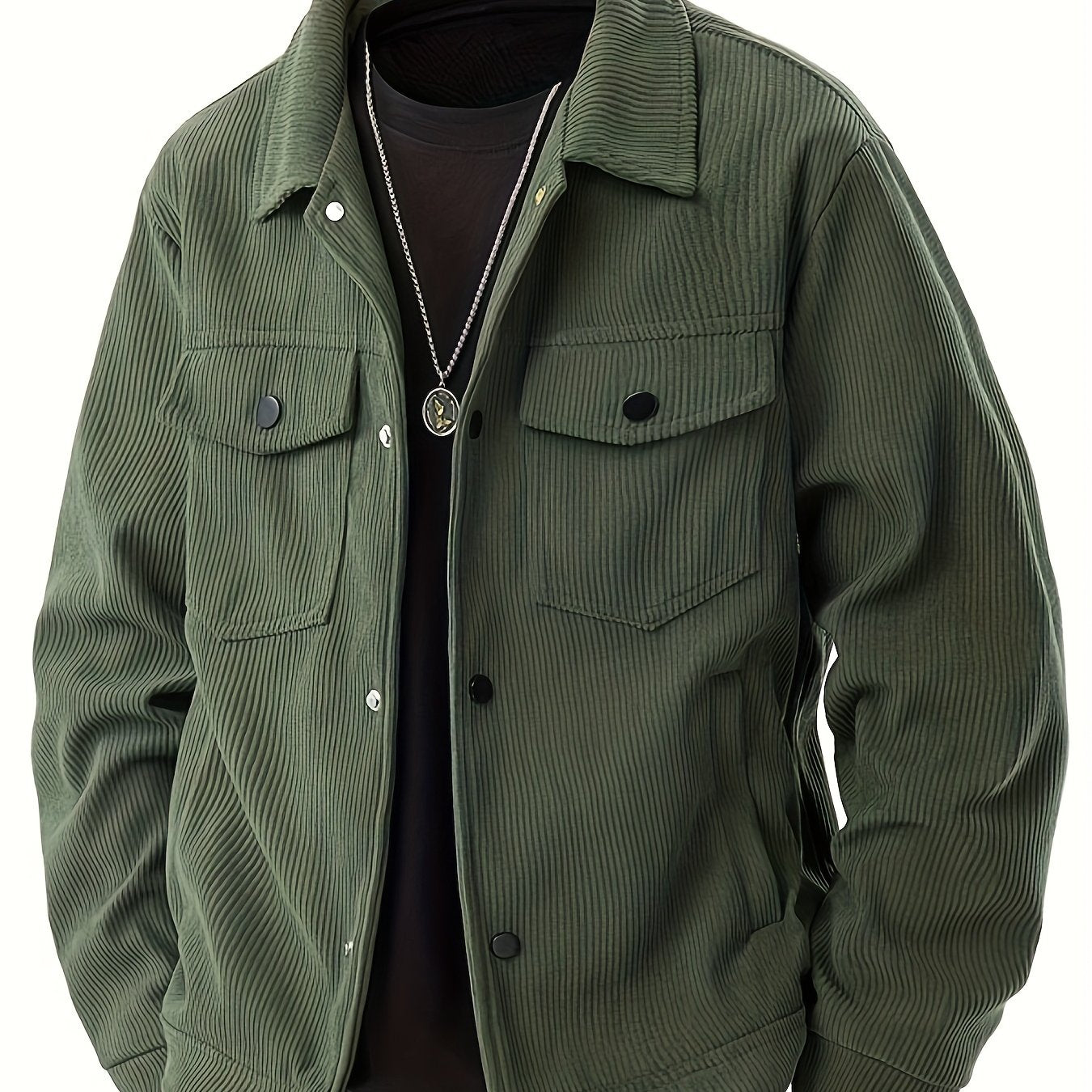 Veste de Travail en Velours C?tel¨¦ pour Hommes Grande Taille - Boutonnage avec Fermoirs ¨¤ Pression, Multiples Poches, Lavable en Machine, Tenue D¨¦contract¨¦e et Formelle pour Automne & Printemps, Int¨¦rieur en Polyester, GRANDE TAILLE