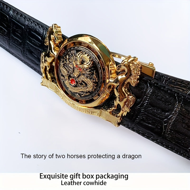 Ceinture En Cuir V¨¦ritable de Vachette, Ceinture ¨¤ Boucle Automatique En Alliage Pour Hommes, Coffret Cadeau