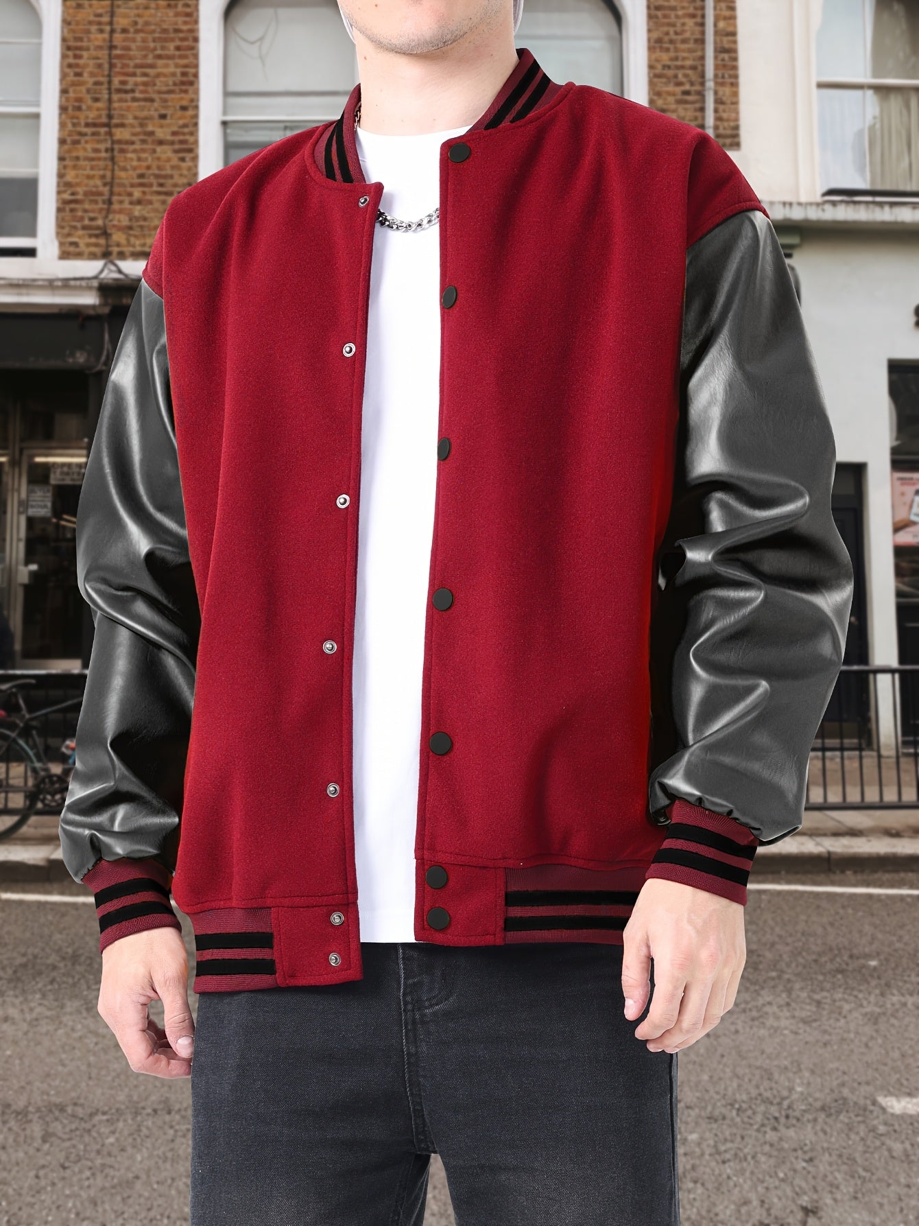 Varsity Baseball Jackets Men's Color Block Bomber Jacket Comfy Stylish Spring and Autumn Coats Casual Breathable Button Up Outerwear with Pockets for Sports