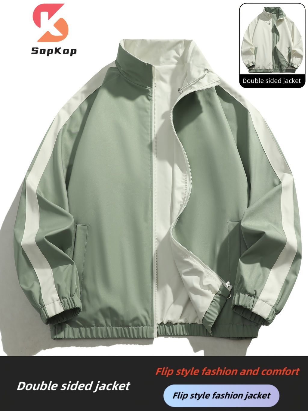 Veste r¨¦versible homme d¨¦contract¨¦e, Veste r¨¦versible homme d¨¦contract¨¦e avec poches, col montant zipp¨¦e, manches longues pour ext¨¦rieur