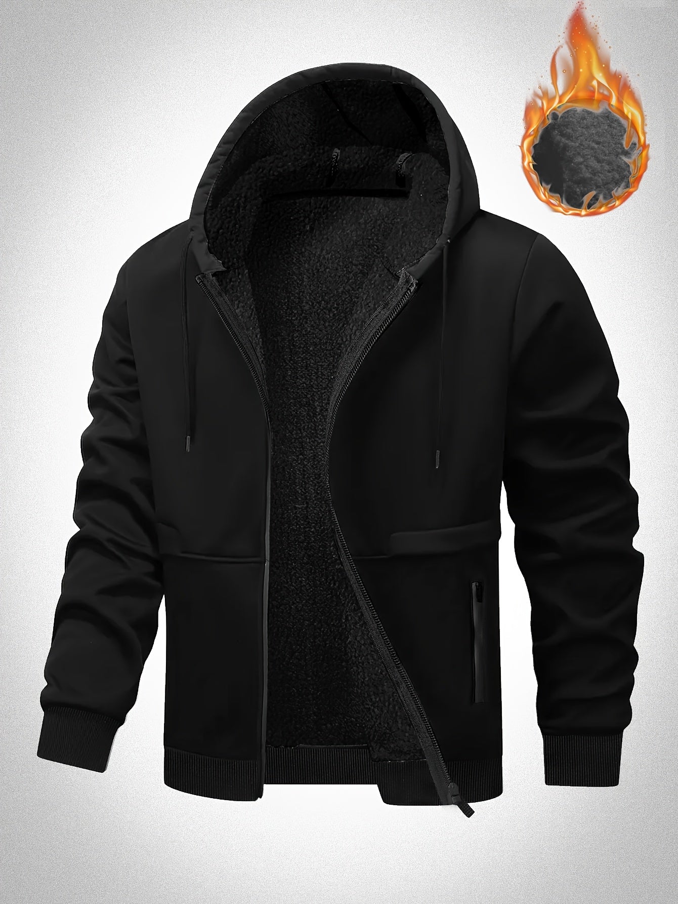 Veste ¨¤ Capuche Doubl¨¦e en Polaire pour Hommes Grande Taille - Zipp¨¦e, Chaude et Confortable pour l'Automne\u002FHiver, GRANDE TAILLE