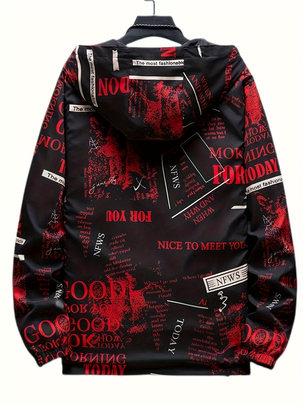Veste ¨¤ capuche d¨¦contract¨¦e pour hommes avec impression de lettres, veste coupe-vent chic pour le sport et l'¨¦cole