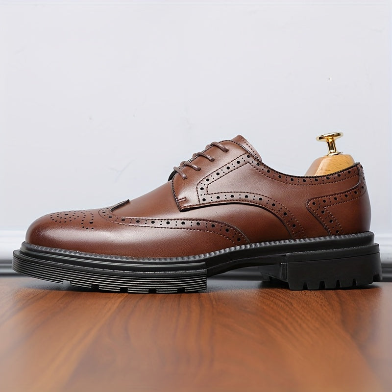 Men's Genuine Leather Business Casual Shoes - Breathable Low-Top Lace-Up Formal & Semi-Formal Footwear with Thick Rubber Sole, Pointed Toe, Black for Office & Casual Wear