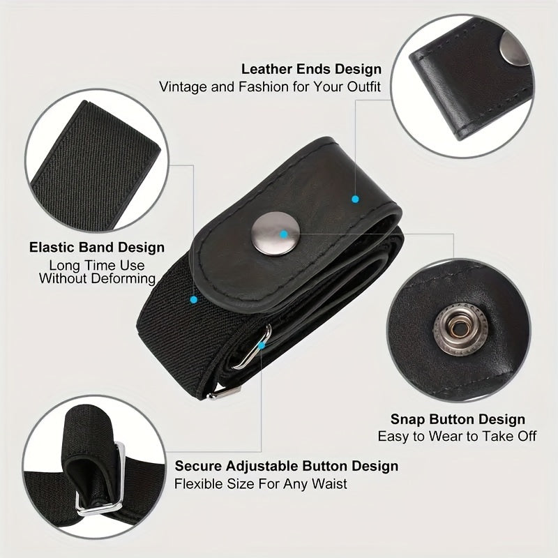 2pcs Ceinture en cuir PU ¨¦lastique pour hommes sans boucle - Ceinture invisible, r¨¦glable et confortable en PU pour jeans et pantalons avec fermoir rond