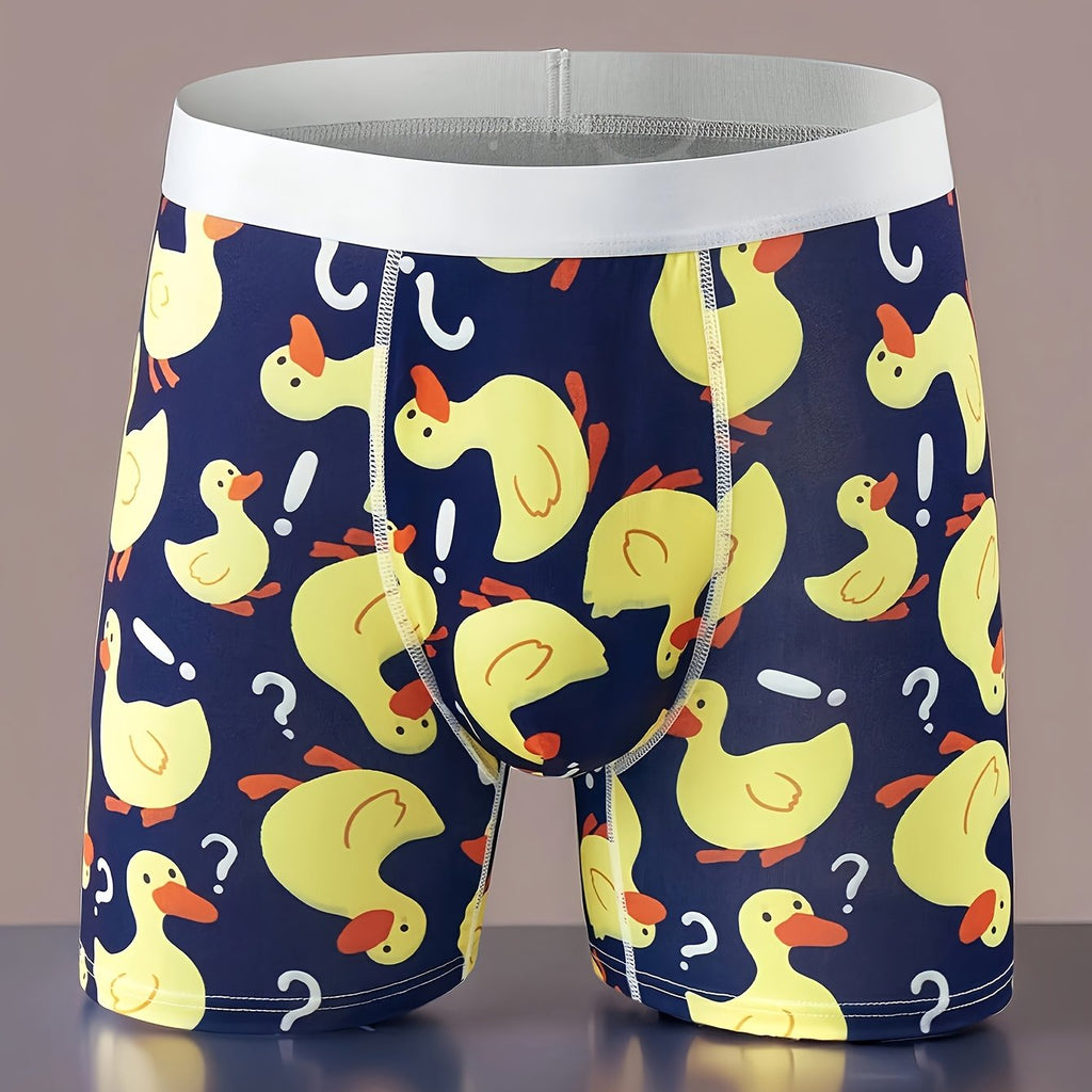 Cale?on d'Homme Canard Joufflu - Fond Bleu avec Dessin de Point d'Interrogation - Sous-V¨ºtement ¨¦lastique pour ¨¦t¨¦, Natation & Plage Amusante, Piscine - Tenue D¨¦tendue|Imprim¨¦ Joufflu|Mat¨¦riau ¨¦lastique