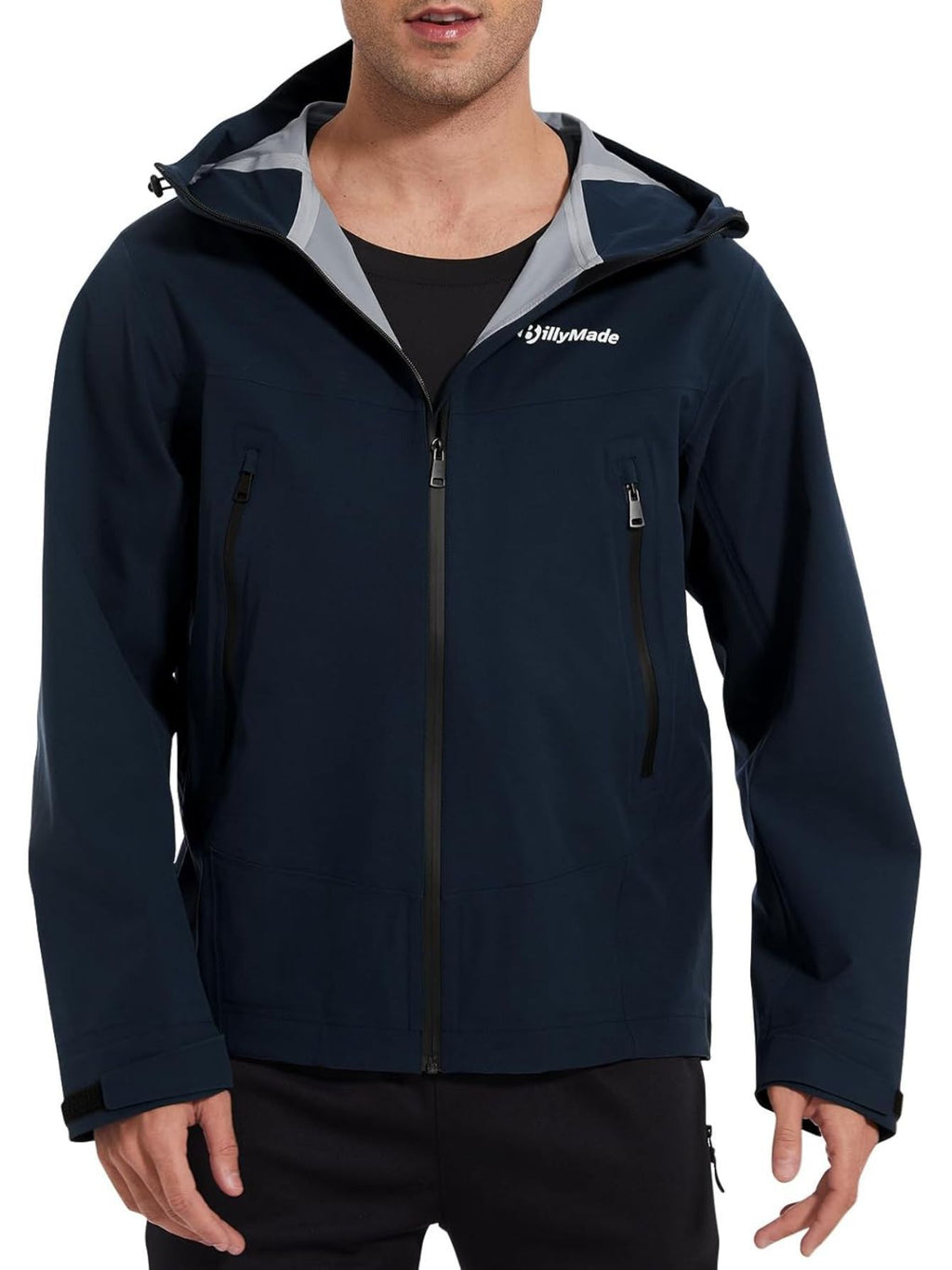 Veste Coupe-Vent L¨¦g¨¨re pour Hommes avec Capuche, Poignets Ajustables, Texture Douce et ¨¦l¨¦gante, Veste de Sport Casual ¨¤ Col Montant, Fermeture ¨¦clair Bleu Marine, Poches Id¨¦ale pour la Course & Randonn¨¦e au Printemps\u002FAutomne