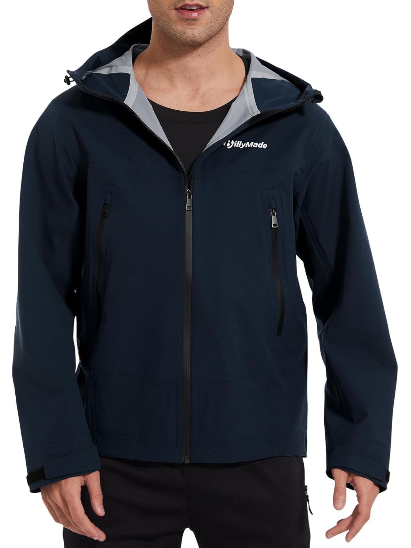 Veste Coupe-Vent L¨¦g¨¨re pour Hommes avec Capuche, Poignets Ajustables, Texture Douce et ¨¦l¨¦gante, Veste de Sport Casual ¨¤ Col Montant, Fermeture ¨¦clair Bleu Marine, Poches Id¨¦ale pour la Course & Randonn¨¦e au Printemps\u002FAutomne