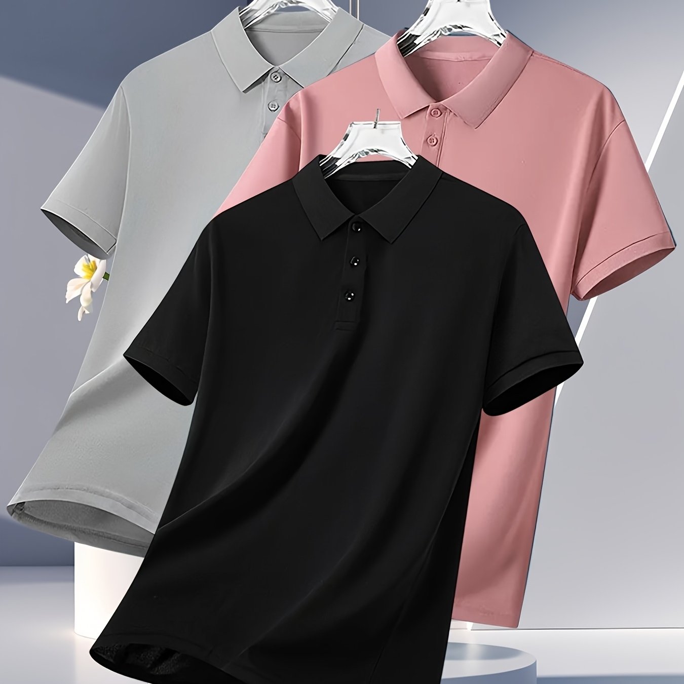 3pcs Men's Summer Shirts - Breathable Short Sleeve Casual & Business Casual Tops with Classic Collar, Loose Fit, Solid Color (Navy\u002FOlive\u002FBlack) - 2025 Trending Styles