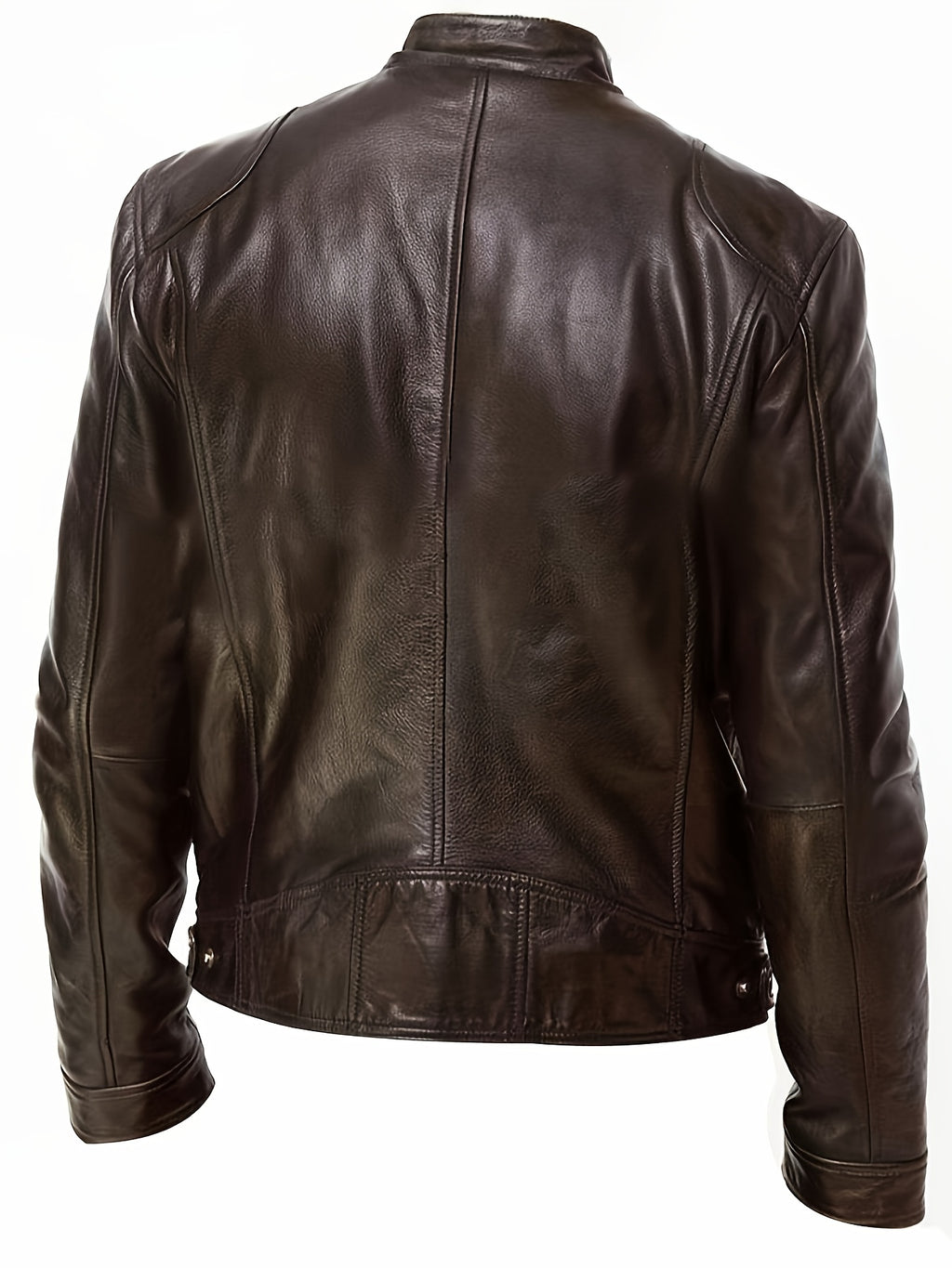 Veste bomber en cuir synth¨¦tique pour hommes - D¨¦contract¨¦e, tendance, veste de moto avec fermeture ¨¦clair et poches, design ¨¤ blocs de couleur marron et noir