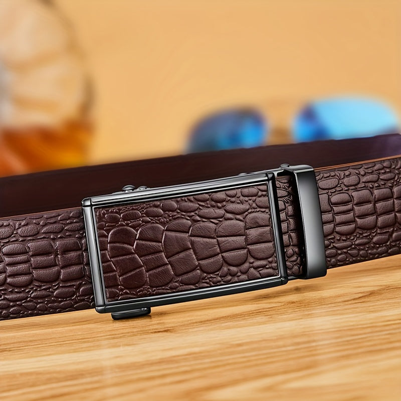 Ceinture en Cuir V¨¦ritable pour Homme WilliamPOLO avec Boucle Automatique, Ceinture Noire Ajustable pour Tenue D¨¦contract¨¦e d'Affaires