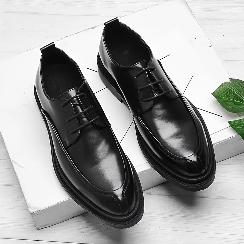 Pardasaul Men's Genuine Leather Oxford Shoes - Black Round Toe Lace-Up Dress Shoes for Business & Formal Occasions, Durable Rubber Sole, Smooth Glossy Finish, Business Dress Shoes | Classic Oxford Shoes | True Leather Shoes