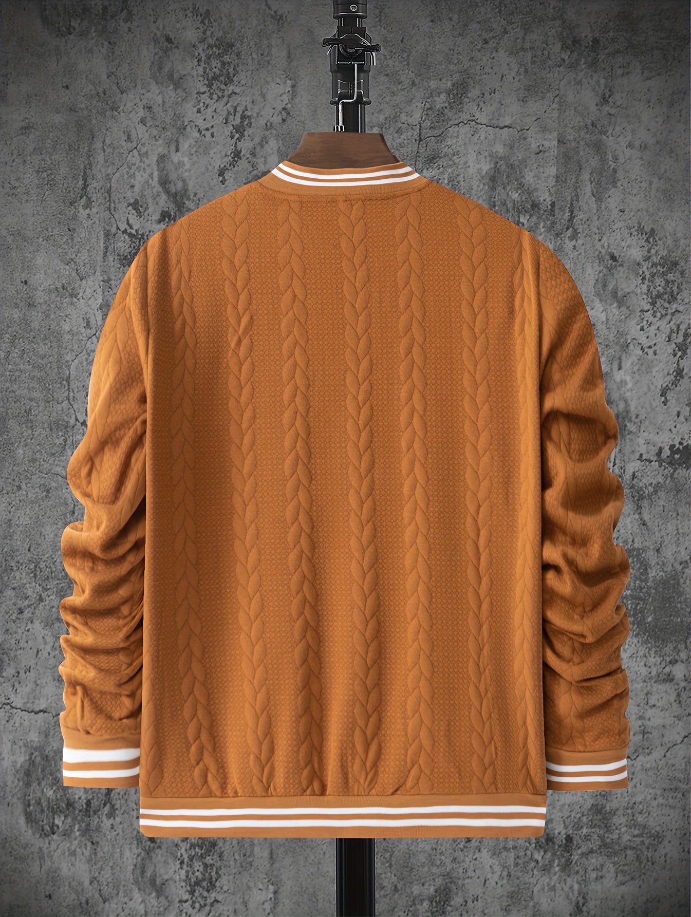 Veste de baseball jacquard ¨¤ rayures pour homme, manteau ¨¤ manches longues d¨¦contract¨¦ et ¨¦l¨¦gant pour ext¨¦rieur