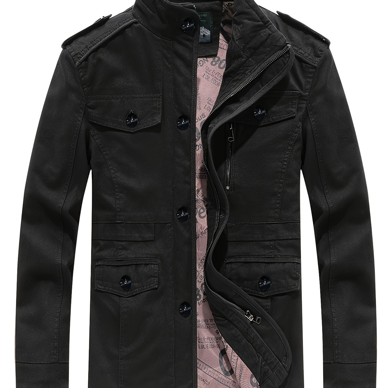 Veste de travail multi-poches ¨¤ col montant r¨¦tro am¨¦ricain Vintage pour hommes, hauts d'ext¨¦rieur d¨¦contract¨¦s de couleur unie printemps\u002Fautomne