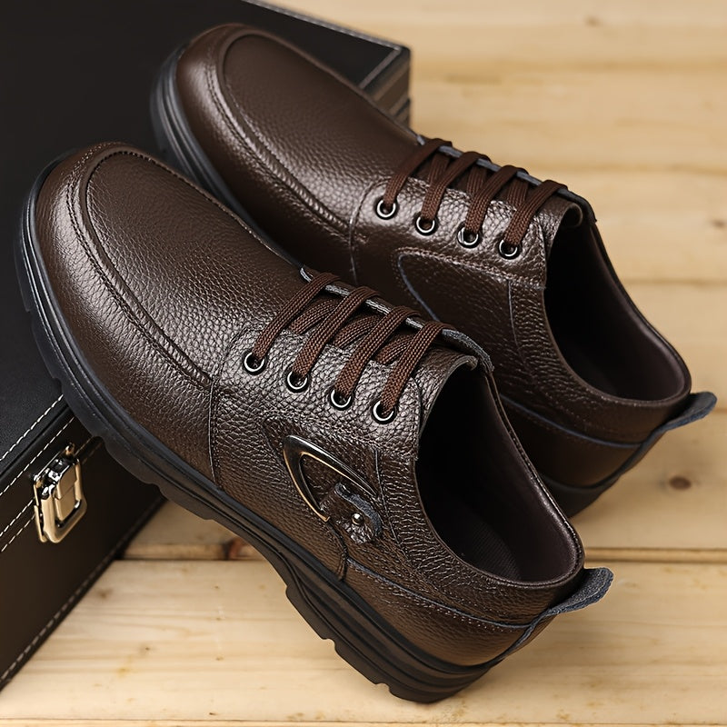 Men's New Spring Genuine Leather Shoes, Top Layer Cowhide Genuine Leather Breathable Business Casual Shoes Retro Trendy Soft Sole Anti-slip Lace-up Round Head Large Size Men's Shoes