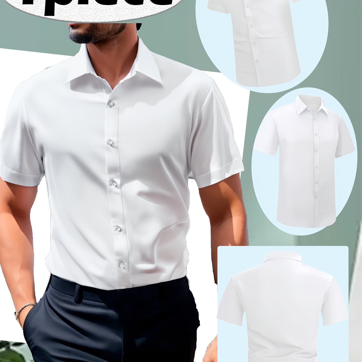 1pc Nosize Men's Button- Shirt - 97% Polyester 3% Spandex, Breathable & Stretch Comfort, Classic Point Collar, Solid Color Casual Shirt for Business, Outdoor, Golf, Beach & Daily Wear, Business Casual, Outdoor Apparel, Comfortable Fit, Durable Fabric