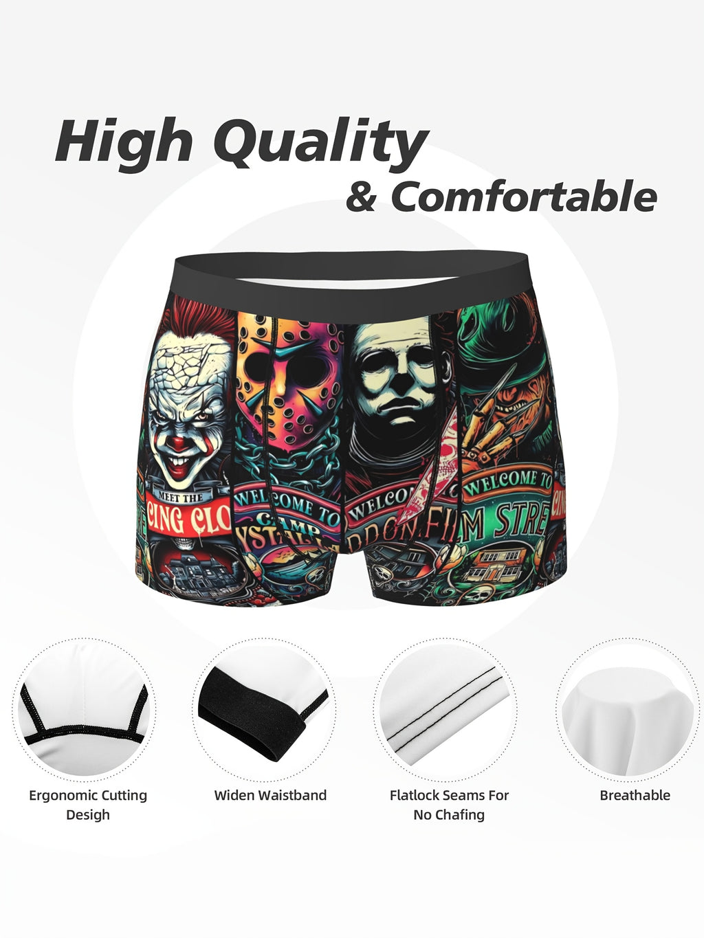 Cale?on Boxer Homme ¨¤ l'Effigie de Personnages de Films d'Horreur (Jason, Freddy, Michael Myers) - Sous-v¨ºtements Respirants ¨¦lastiques - Lavable en Machine, Short de Bain Fantaisie pour Sport et D¨¦contract¨¦ | Design Ludique | Coupe Confortable