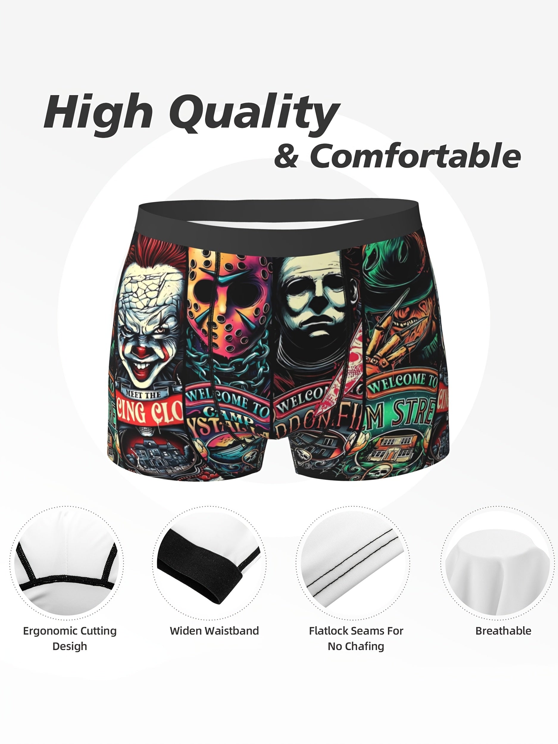 Cale?on Boxer Homme ¨¤ l'Effigie de Personnages de Films d'Horreur (Jason, Freddy, Michael Myers) - Sous-v¨ºtements Respirants ¨¦lastiques - Lavable en Machine, Short de Bain Fantaisie pour Sport et D¨¦contract¨¦ | Design Ludique | Coupe Confortable