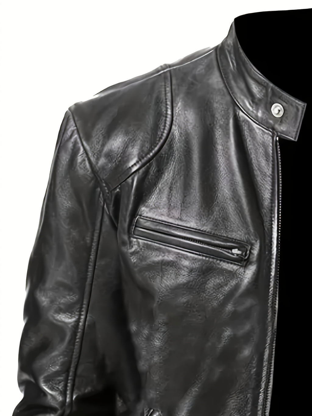 Veste bomber en cuir synth¨¦tique pour hommes - D¨¦contract¨¦e, tendance, veste de moto avec fermeture ¨¦clair et poches, design ¨¤ blocs de couleur marron et noir