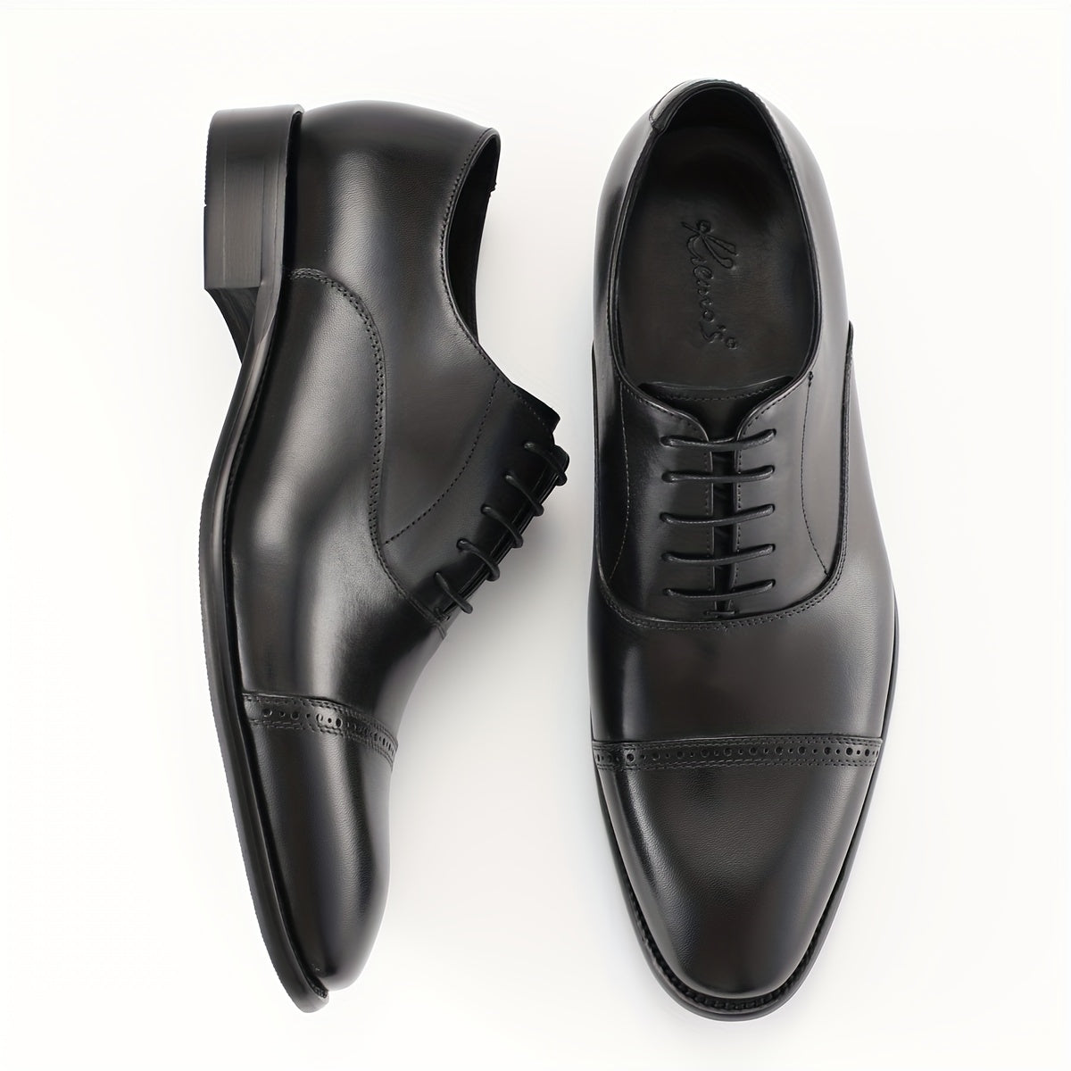 Men's Top Grain Cow Leather Oxfords Shoes, Solid Color Formal Comfortable Lace Up Shoes, For Business Office