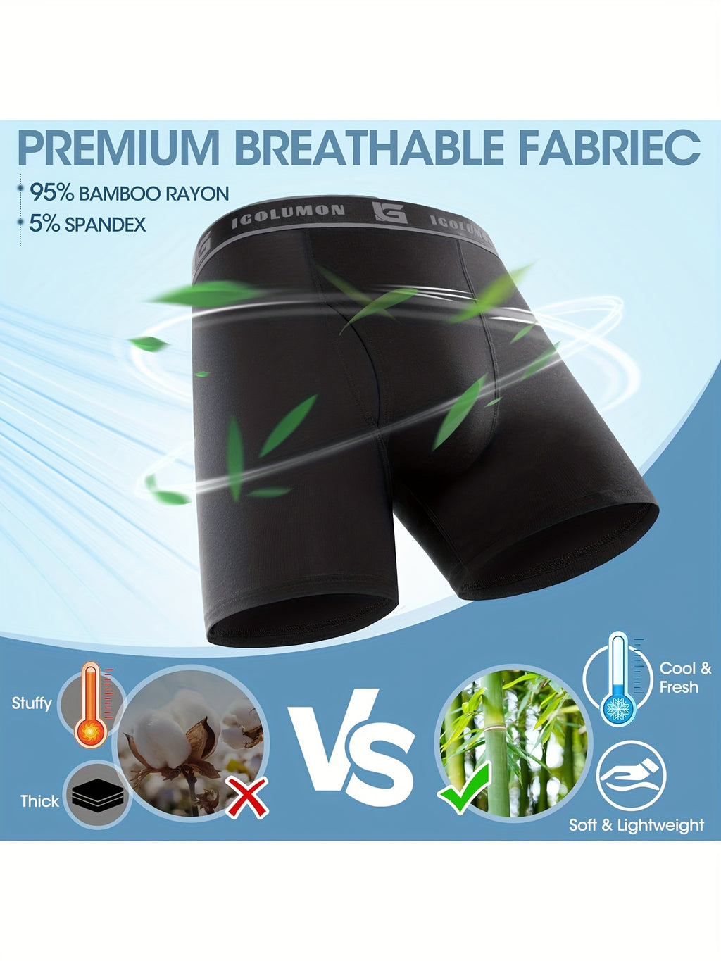 IGOLUMON Sous-v¨ºtements pour hommes Boxer Briefs Doux et confortables en bambou viscose avec braguette, lot de 6