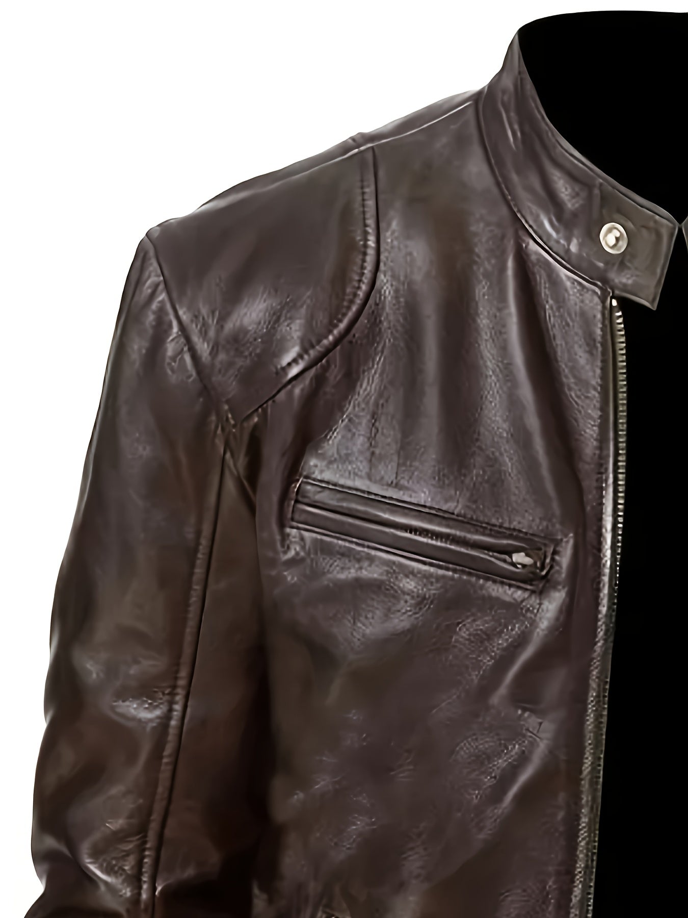 Veste bomber en cuir synth¨¦tique pour hommes - D¨¦contract¨¦e, tendance, veste de moto avec fermeture ¨¦clair et poches, design ¨¤ blocs de couleur marron et noir