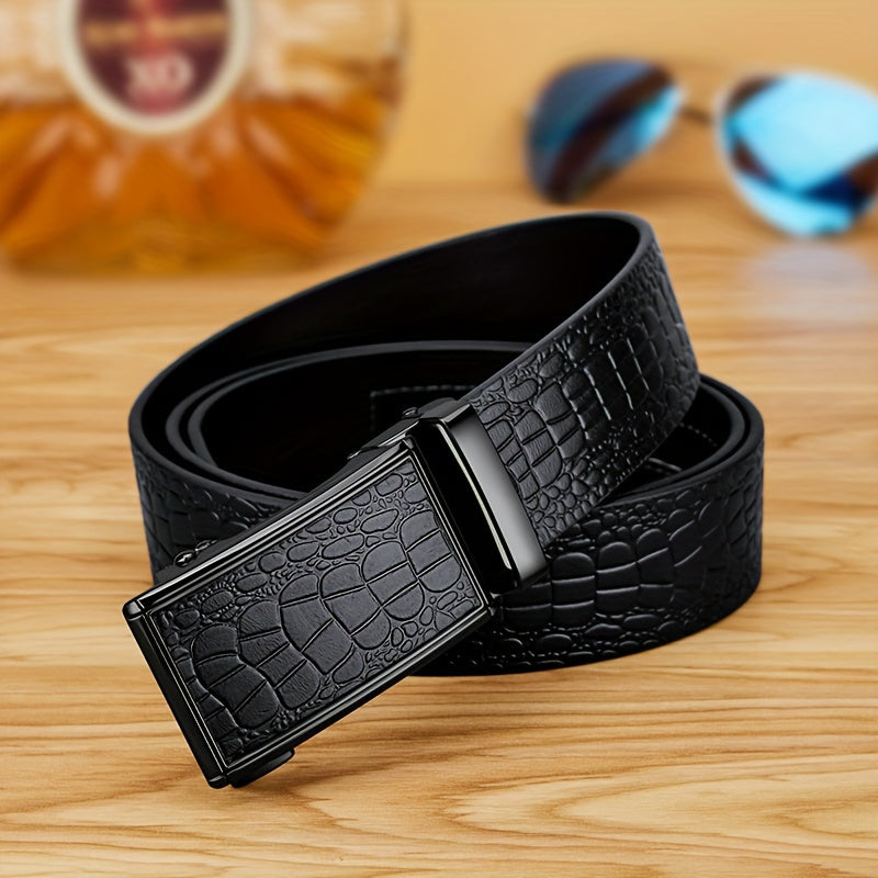Ceinture en Cuir V¨¦ritable pour Homme WilliamPOLO avec Boucle Automatique, Ceinture Noire Ajustable pour Tenue D¨¦contract¨¦e d'Affaires