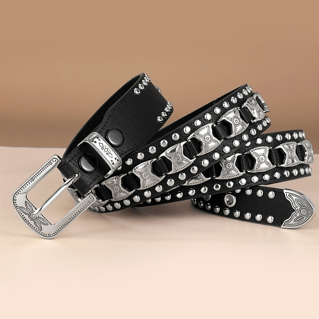 Ceinture Unisexe ¨¤ Boucle M¨¦tallique Clout¨¦e de Mode Punk - Style Audacieux et Polyvalent pour la Vie Quotidienne