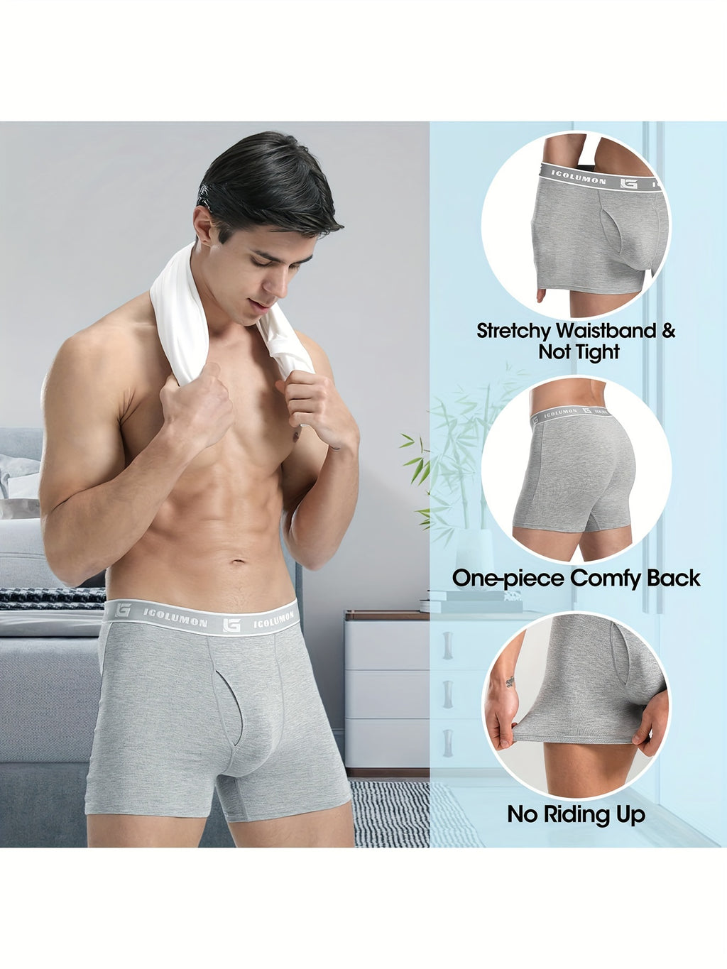 IGOLUMON Sous-v¨ºtements pour hommes Boxer Briefs Doux et confortables en bambou viscose avec braguette, lot de 6