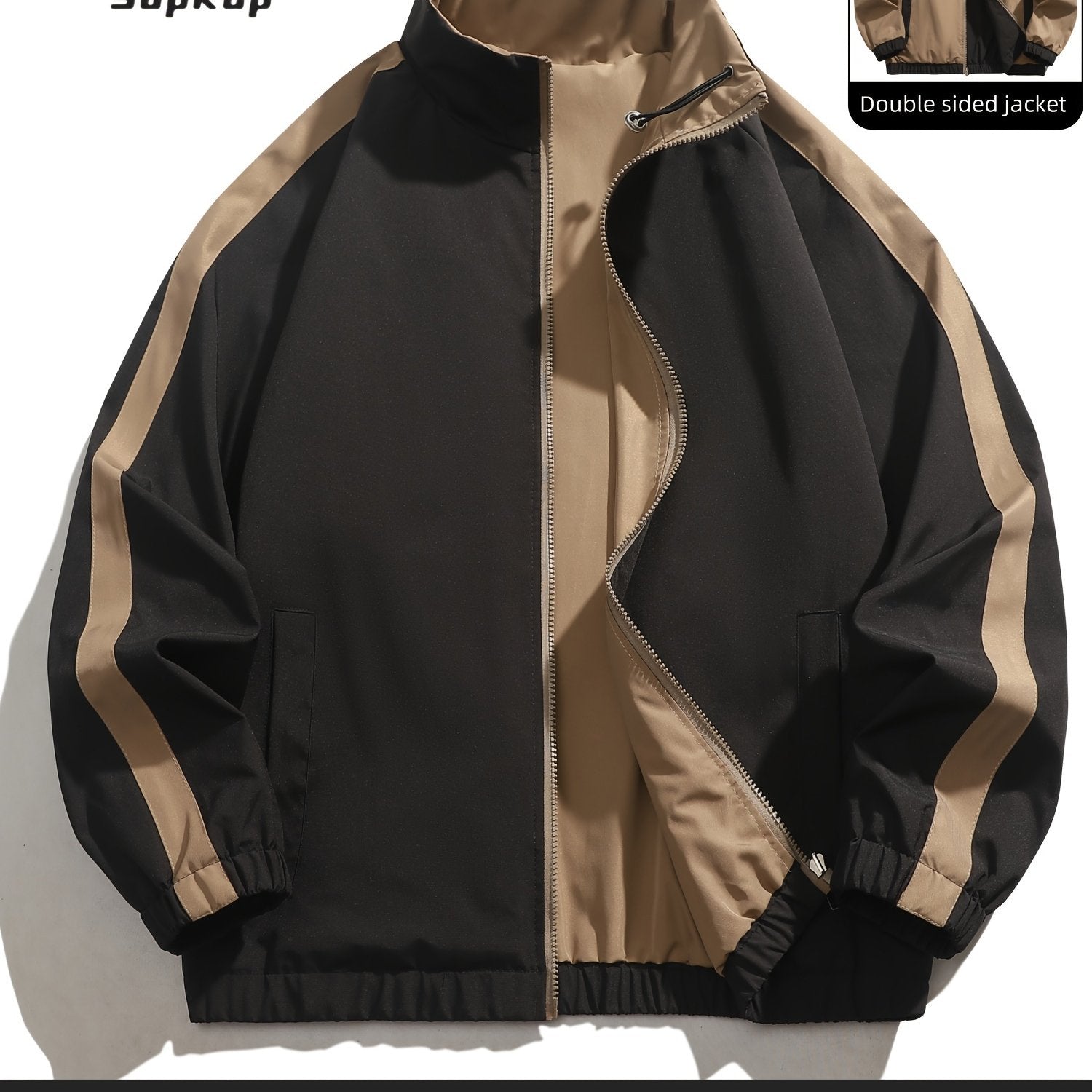 Veste r¨¦versible homme d¨¦contract¨¦e, Veste r¨¦versible homme d¨¦contract¨¦e avec poches, col montant zipp¨¦e, manches longues pour ext¨¦rieur