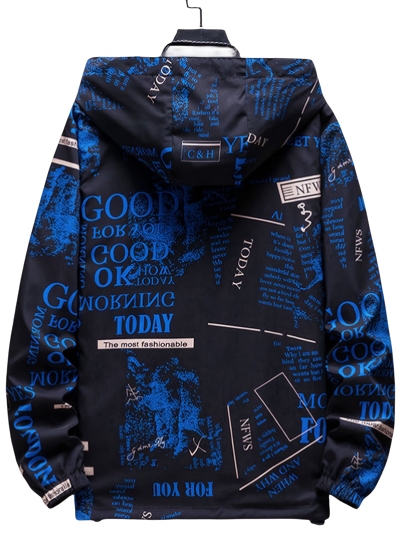 Veste ¨¤ capuche d¨¦contract¨¦e pour hommes avec impression de lettres, veste coupe-vent chic pour le sport et l'¨¦cole