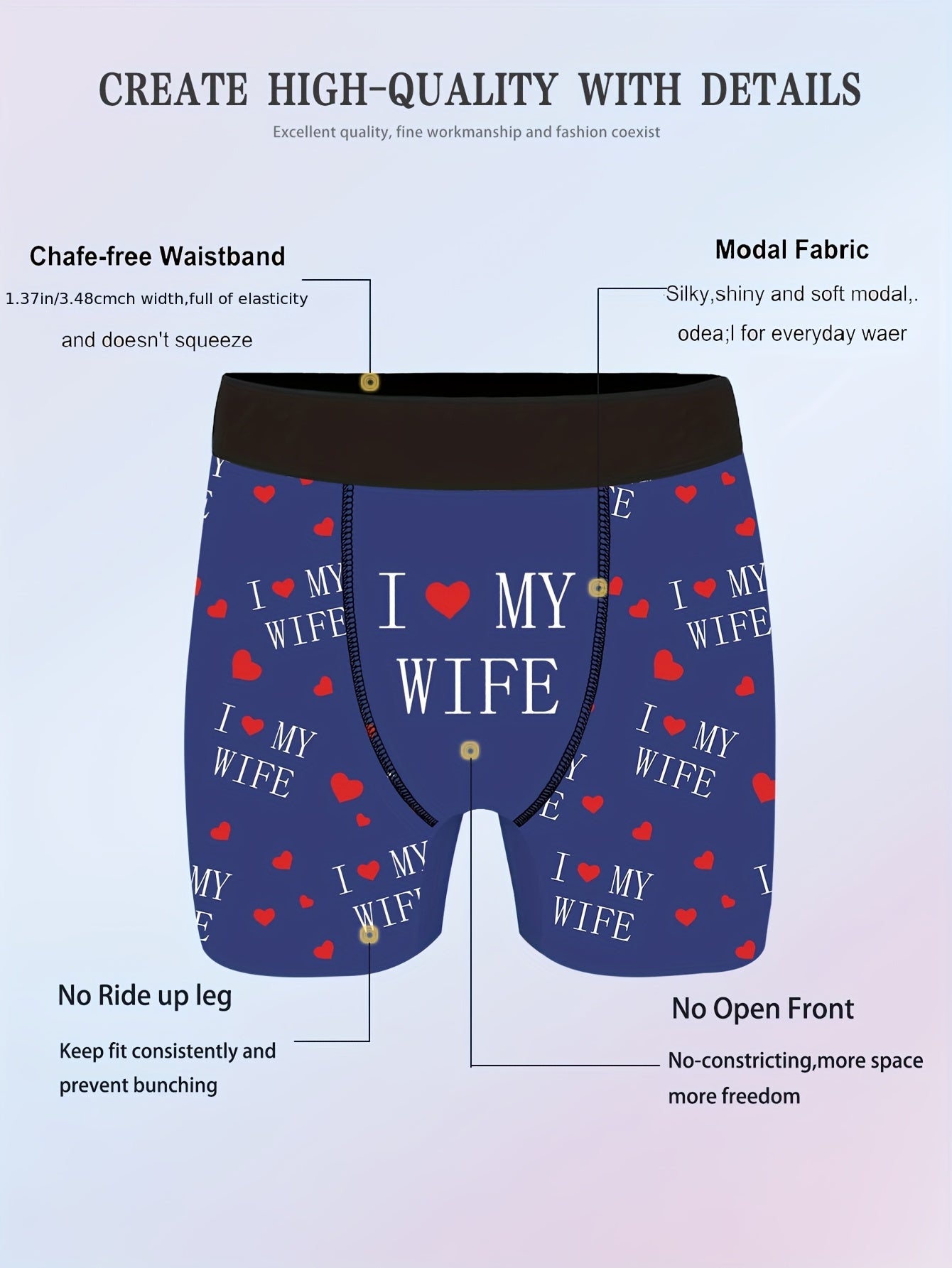Shorts de nouveaut¨¦ pour hommes avec imprim¨¦s de lettres\u002Fc?urs, boxers longs pour v¨ºtements d¨¦contract¨¦s sportifs.