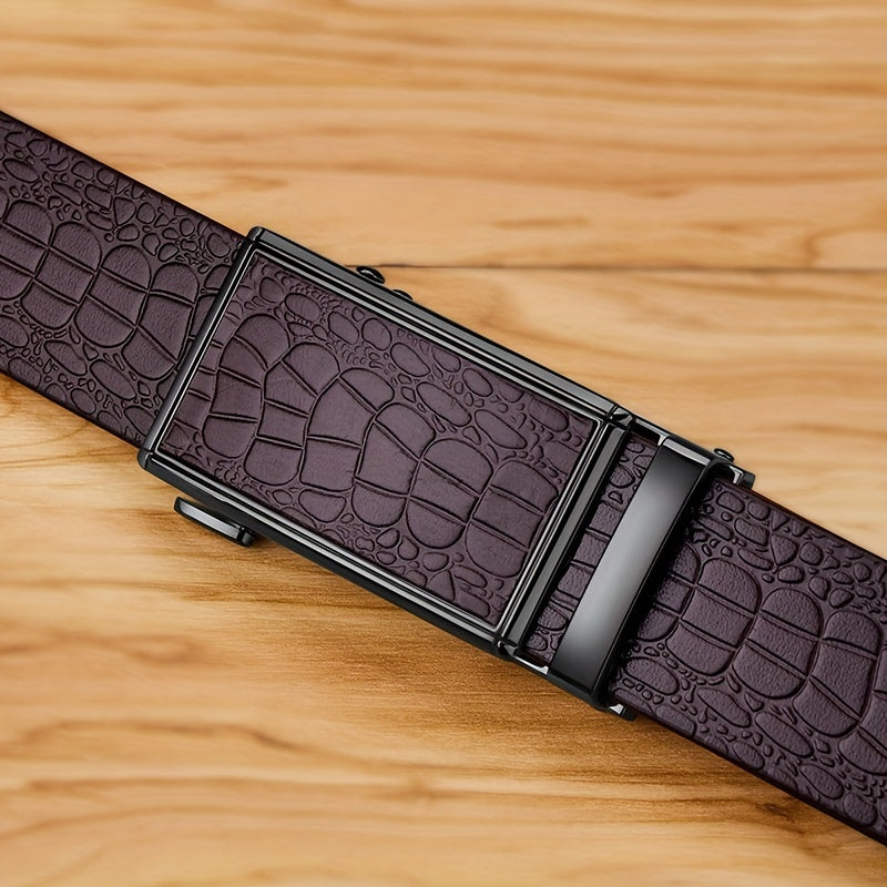 Ceinture en Cuir V¨¦ritable pour Homme WilliamPOLO avec Boucle Automatique, Ceinture Noire Ajustable pour Tenue D¨¦contract¨¦e d'Affaires