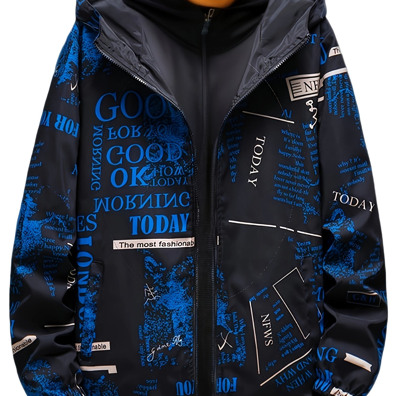 Veste ¨¤ capuche d¨¦contract¨¦e pour hommes avec impression de lettres, veste coupe-vent chic pour le sport et l'¨¦cole