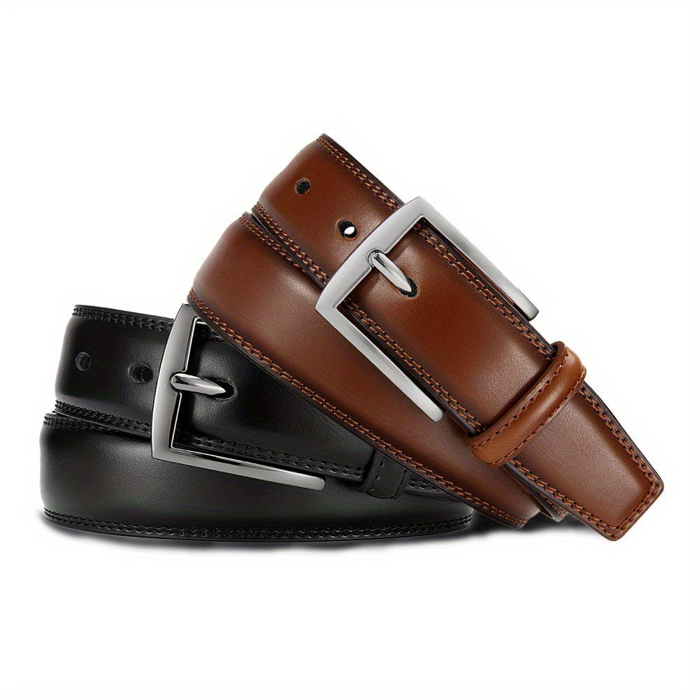 YOORAN Lot de 2 ceintures en cuir v¨¦ritable pour homme avec boucles en alliage - Accessoire de mode d¨¦contract¨¦ en cuir de vache de deuxi¨¨me couche pour le travail et les loisirs - Cadeau id¨¦al pour la Saint-Valentin et la f¨ºte des p¨¨res