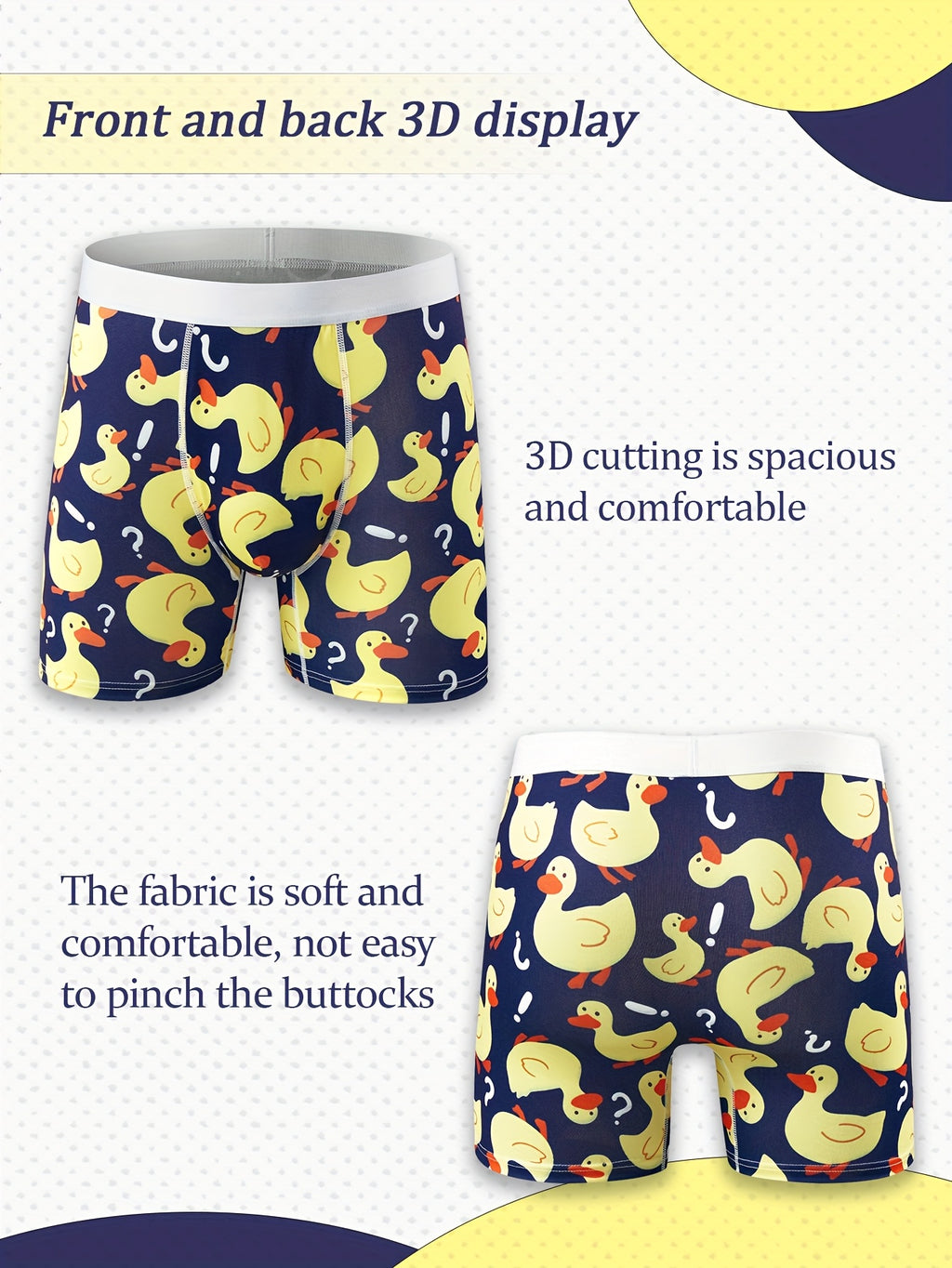 Cale?on d'Homme Canard Joufflu - Fond Bleu avec Dessin de Point d'Interrogation - Sous-V¨ºtement ¨¦lastique pour ¨¦t¨¦, Natation & Plage Amusante, Piscine - Tenue D¨¦tendue|Imprim¨¦ Joufflu|Mat¨¦riau ¨¦lastique