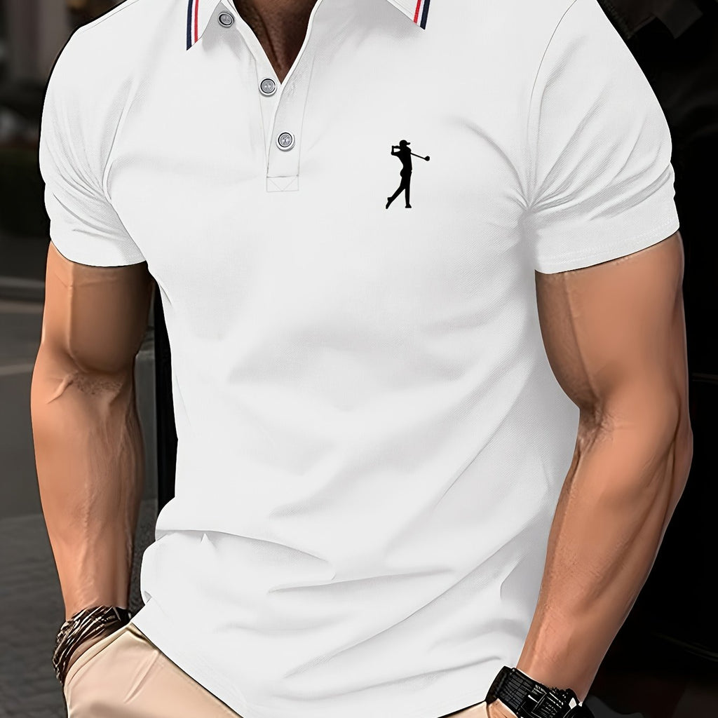 Golf Print Polo Shirt, Men'S Top, Summer Casual Short-Sleeve Shirt
