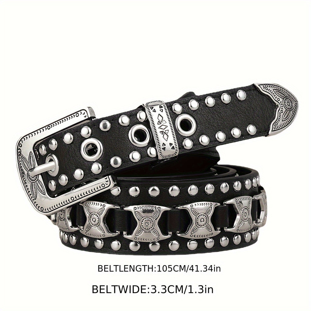 Ceinture Unisexe ¨¤ Boucle M¨¦tallique Clout¨¦e de Mode Punk - Style Audacieux et Polyvalent pour la Vie Quotidienne