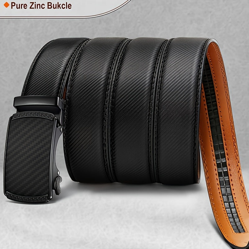 Ceinture en Cuir V¨¦ritable pour Homme Castle Korin - Noire ¨¦l¨¦gante avec Texture en Fibre de Carbone, Largeur Ajustable de 35mm, Boucle Automatique en Alliage pour Affaires ou Tenue D¨¦contract¨¦e
