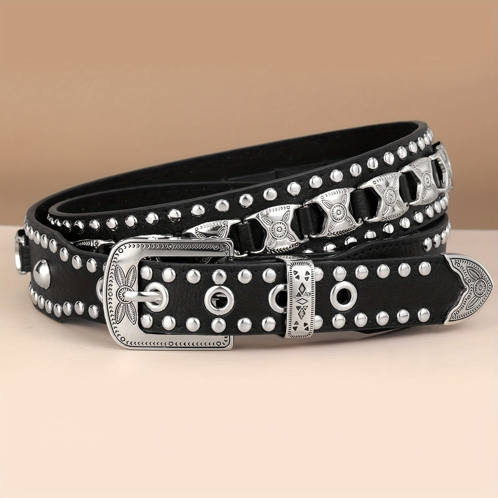 Ceinture Unisexe ¨¤ Boucle M¨¦tallique Clout¨¦e de Mode Punk - Style Audacieux et Polyvalent pour la Vie Quotidienne