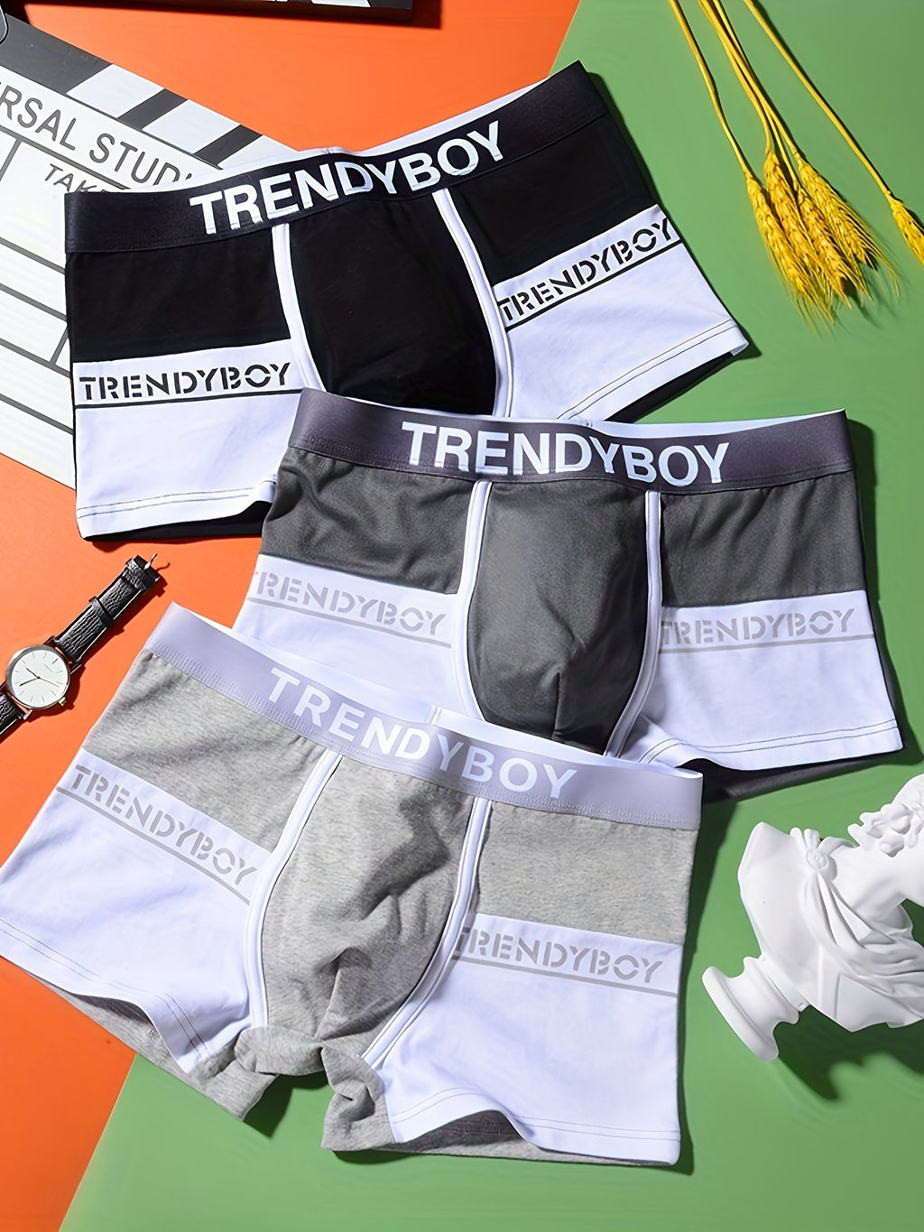 3pcs Boxers pour Hommes ¨¤ la Mode - Respirants, Confortables et Sous-v¨ºtements de Sport avec Design D¨¦grad¨¦