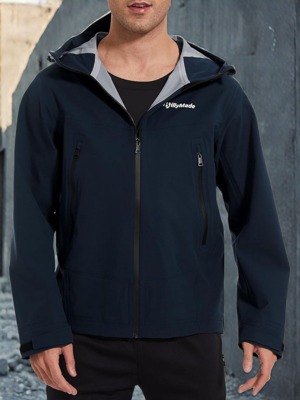 Veste Coupe-Vent L¨¦g¨¨re pour Hommes avec Capuche, Poignets Ajustables, Texture Douce et ¨¦l¨¦gante, Veste de Sport Casual ¨¤ Col Montant, Fermeture ¨¦clair Bleu Marine, Poches Id¨¦ale pour la Course & Randonn¨¦e au Printemps\u002FAutomne