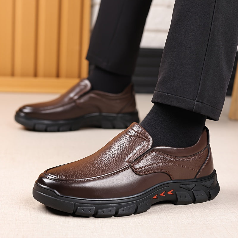 Genuine Leather Shoes Men's 2024 Spring Autumn New Casual Slip-on Genuine Leather Soft Sole Men's Casual Shoes Anti-slip Durable Work Shoes Trendy All-Season Dad Shoes