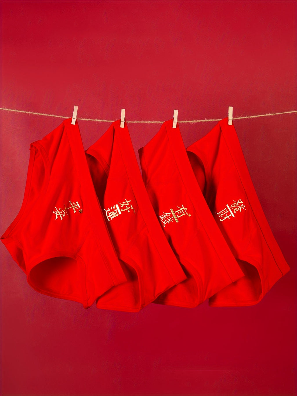 Pack de 4 Sous-v¨ºtements Rouges ¨¤ Nouveau Charme pour Hommes, Sous-v¨ºtements Pures pour Hommes, Grandes Culottes Triangulaires pour l'Ann¨¦e du Tigre