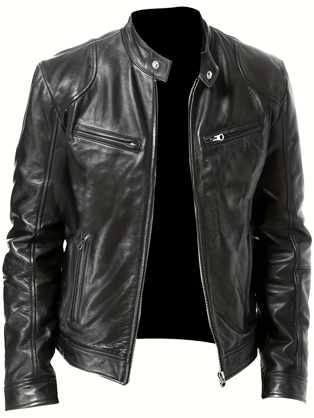 Veste bomber en cuir synth¨¦tique pour hommes - D¨¦contract¨¦e, tendance, veste de moto avec fermeture ¨¦clair et poches, design ¨¤ blocs de couleur marron et noir