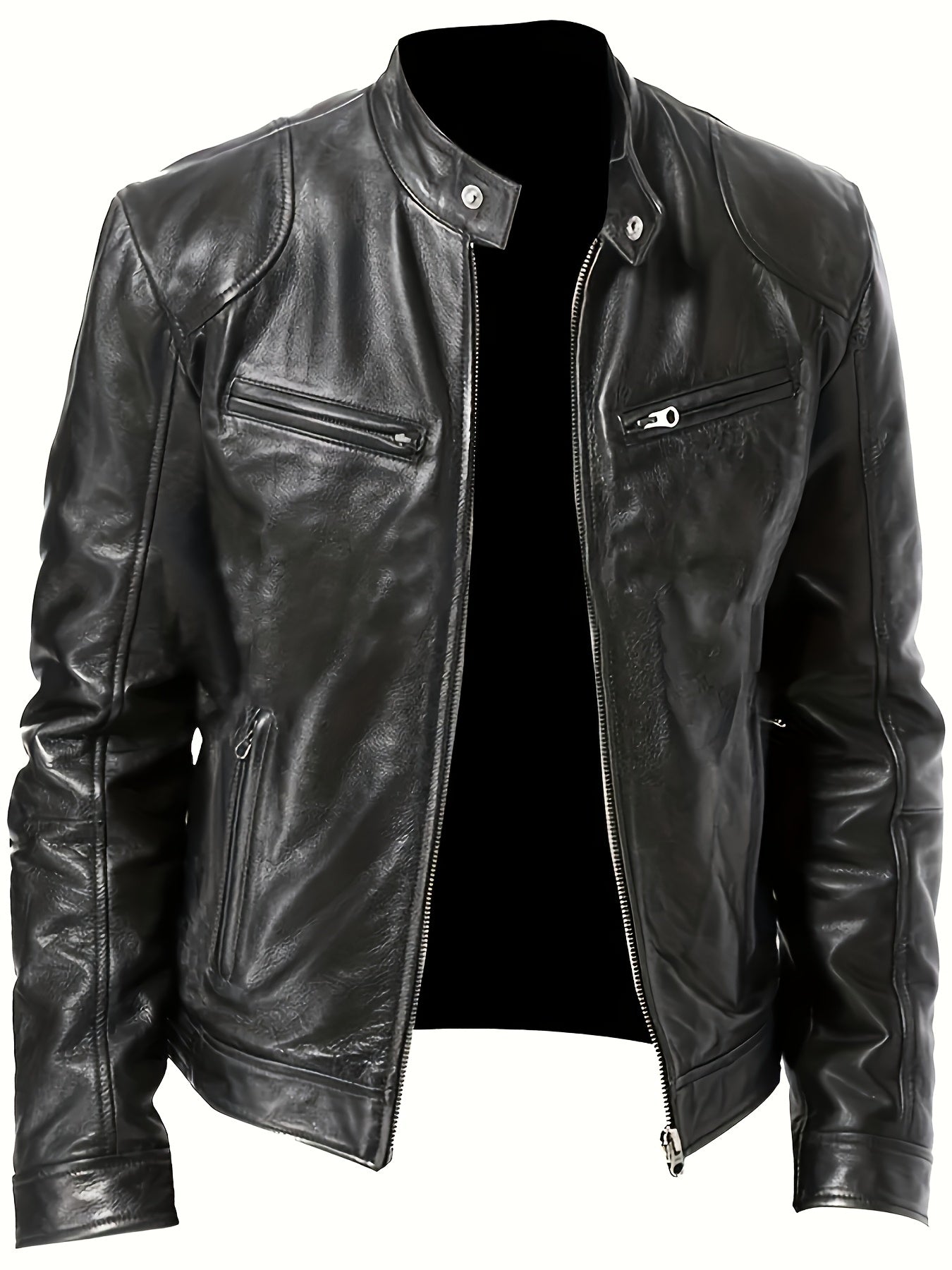 Veste bomber en cuir synth¨¦tique pour hommes - D¨¦contract¨¦e, tendance, veste de moto avec fermeture ¨¦clair et poches, design ¨¤ blocs de couleur marron et noir